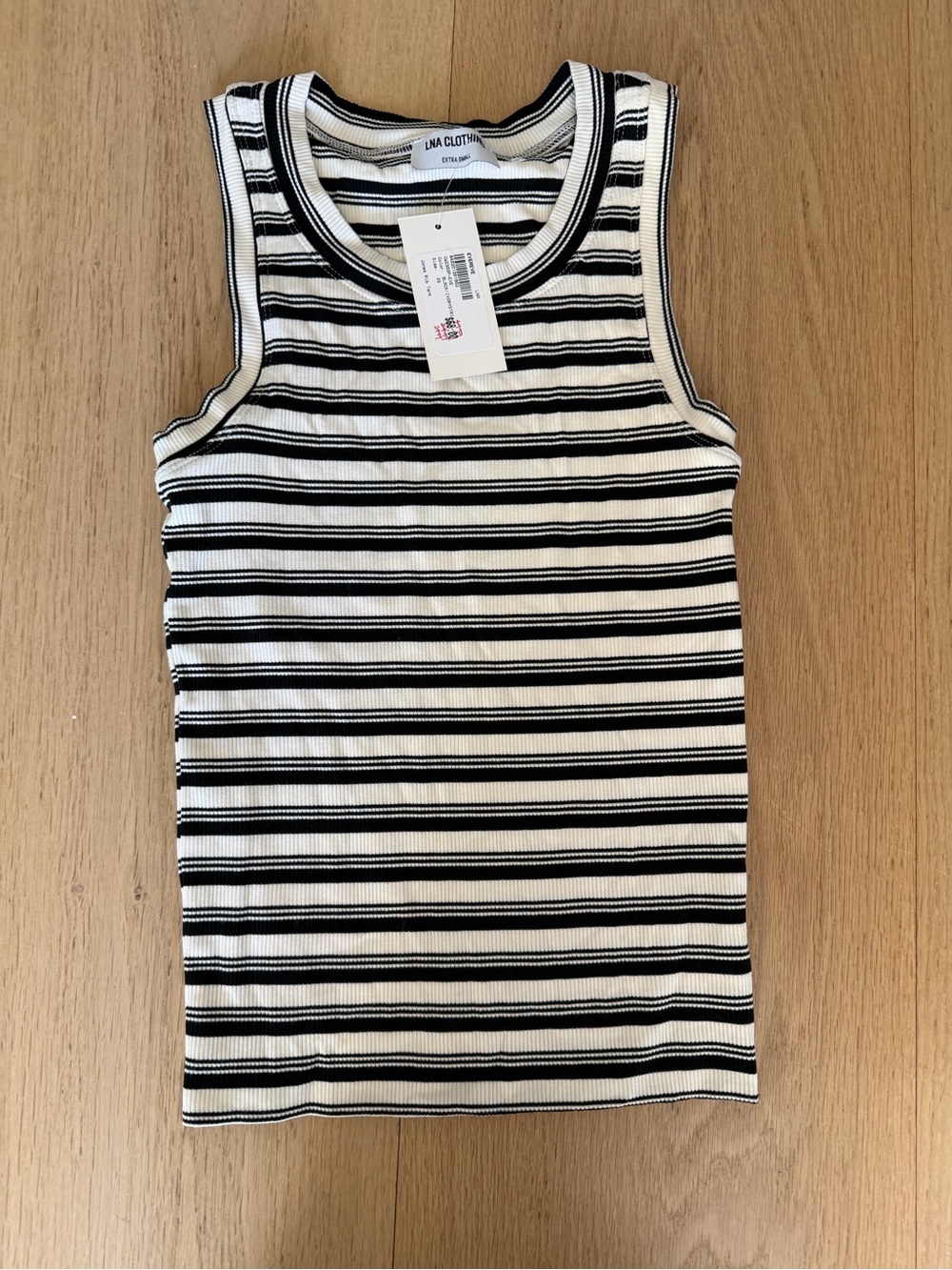 LNA from Evereve Black and White Striped Ribbed Tank
